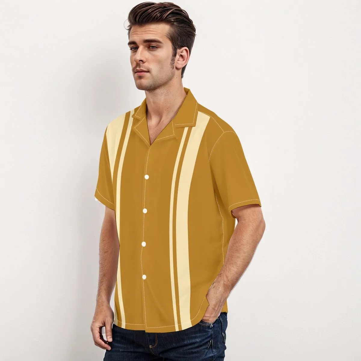 60s Shirt style men, 60s Style Top, Retro Shirt Men, Mustard Yellow Shirt Men, Vintage Bowling Shirt, Vintage Style Top