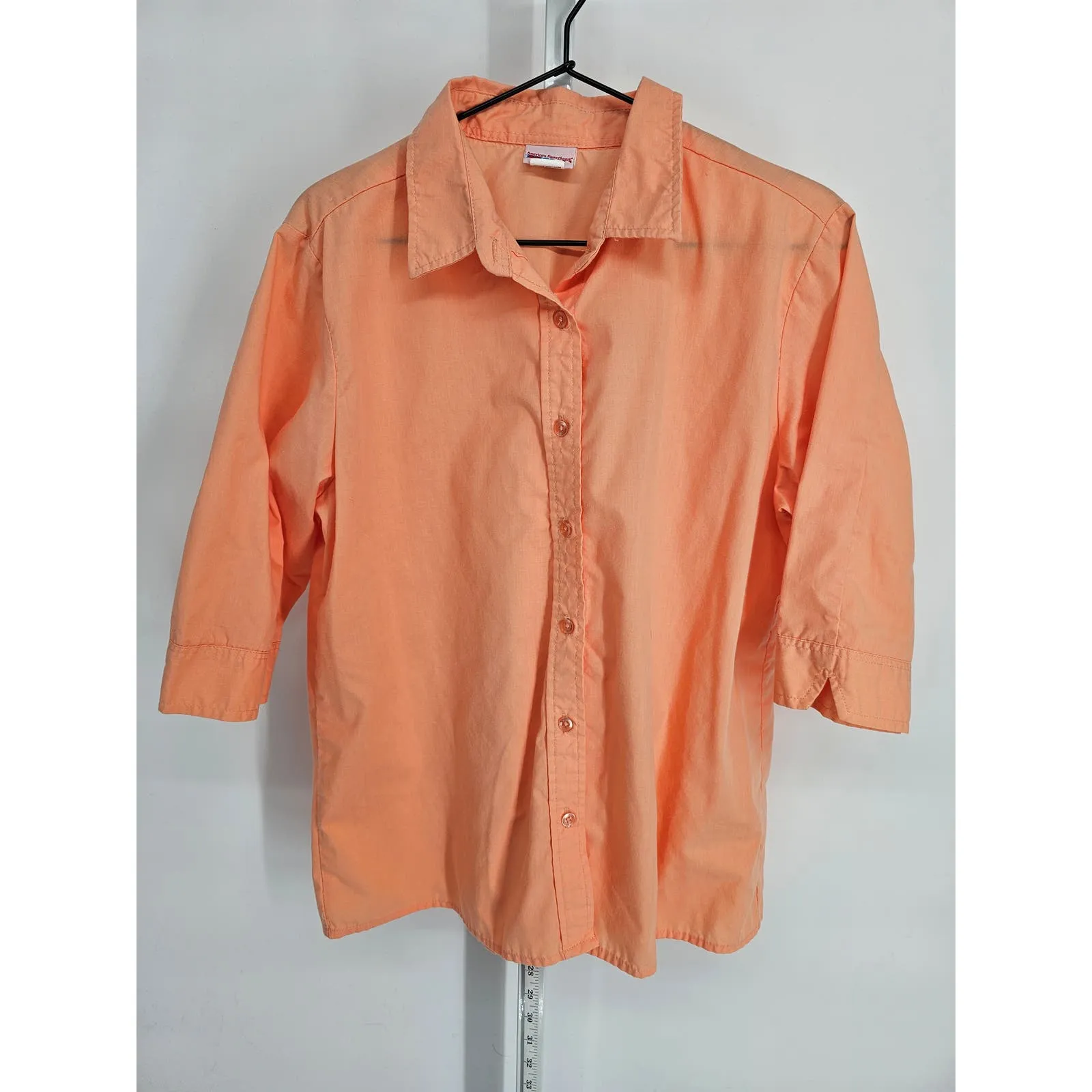 American Sweetheart Womens Sz M 3/4 Sleeve Button Up Dress Shirt Pastel Orange