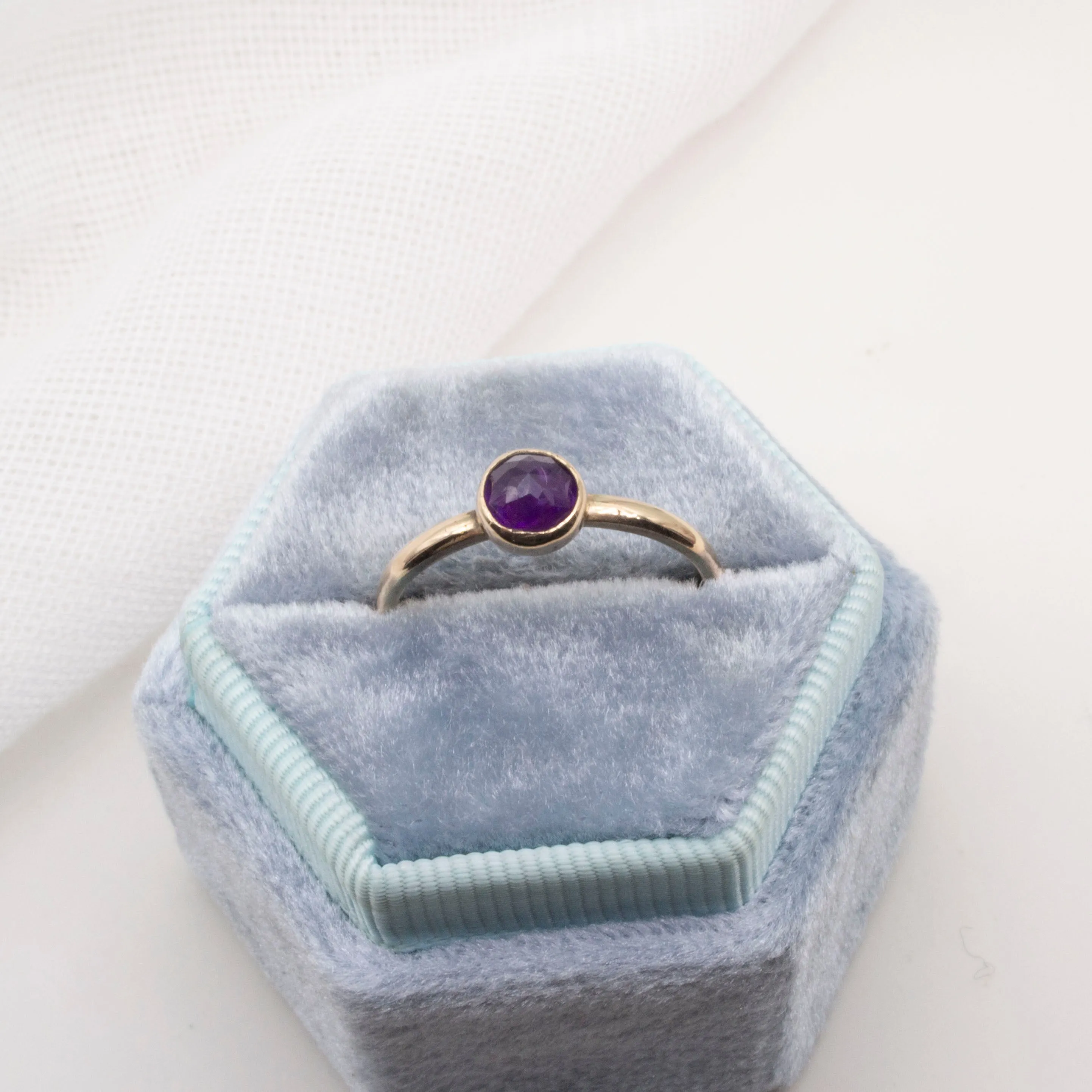 Amethyst rose cut cabochon gold fill band Size Q