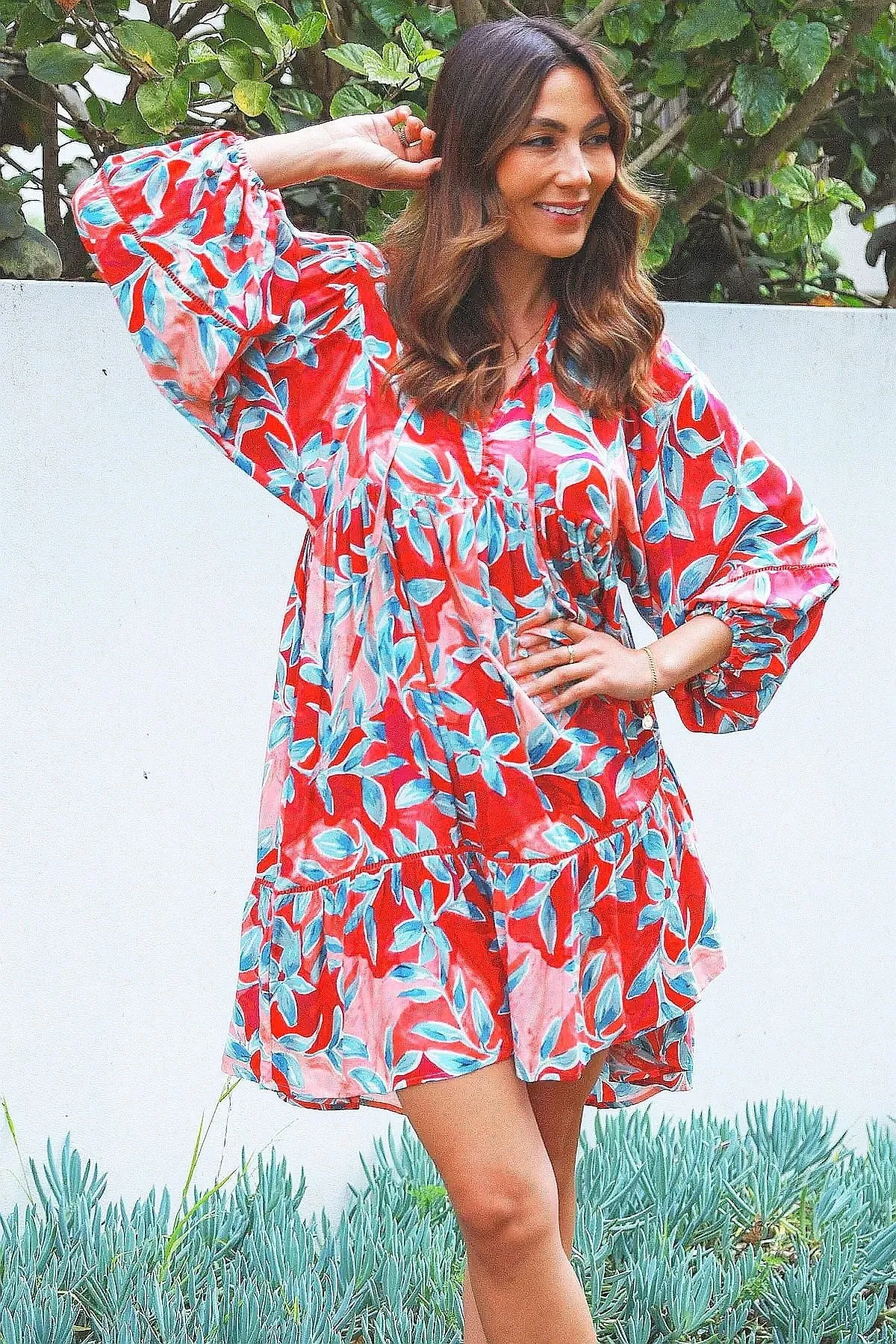 Aqua Coral Floral Bohemian Dress