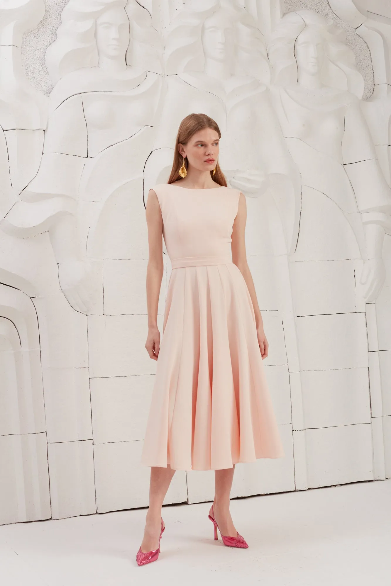 ARIOSE pastel pink midi dress