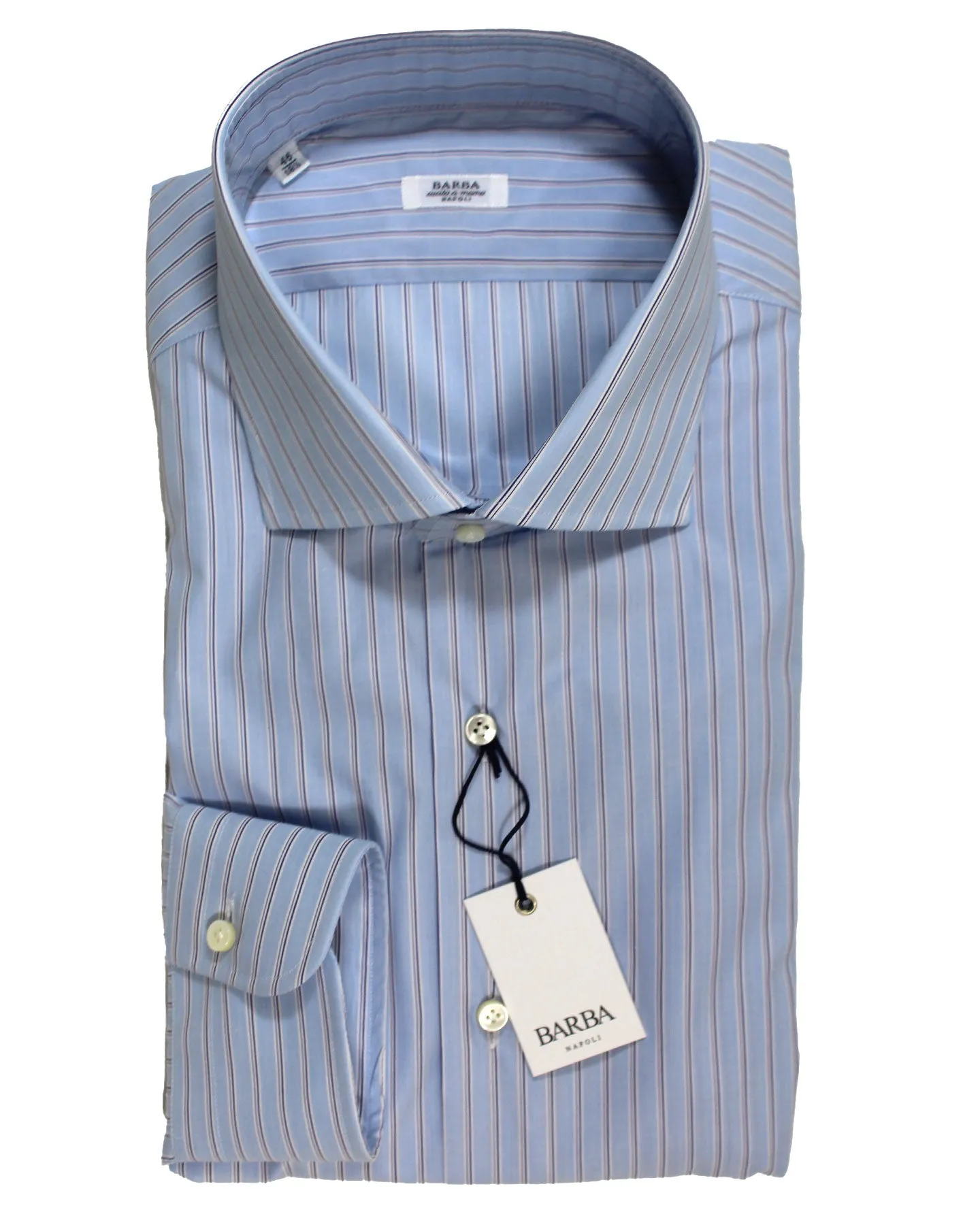 Barba Dress Shirt Blue White Navy Stripes 44 - 17 1/2 Modern Fit