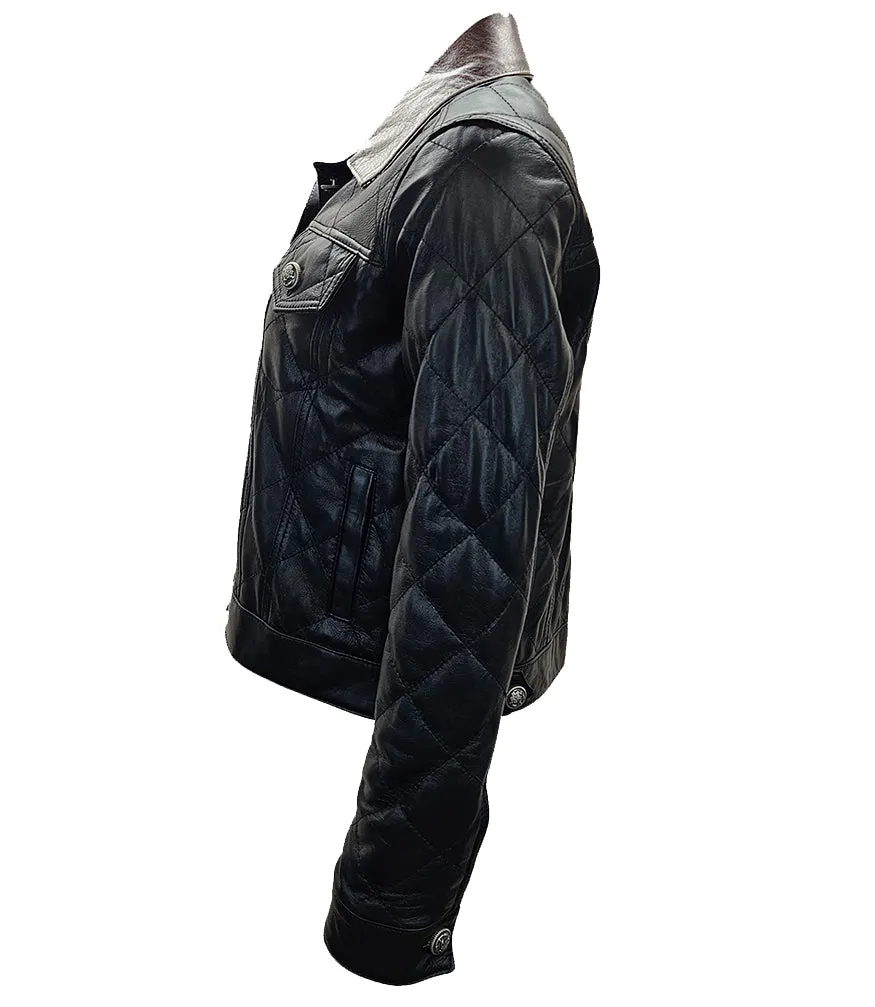 Black/Silver Quilted Leather Jacket