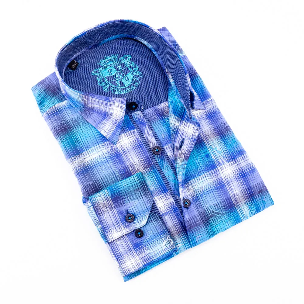 Blue Paisley Over Checkered Jacquard Shirts