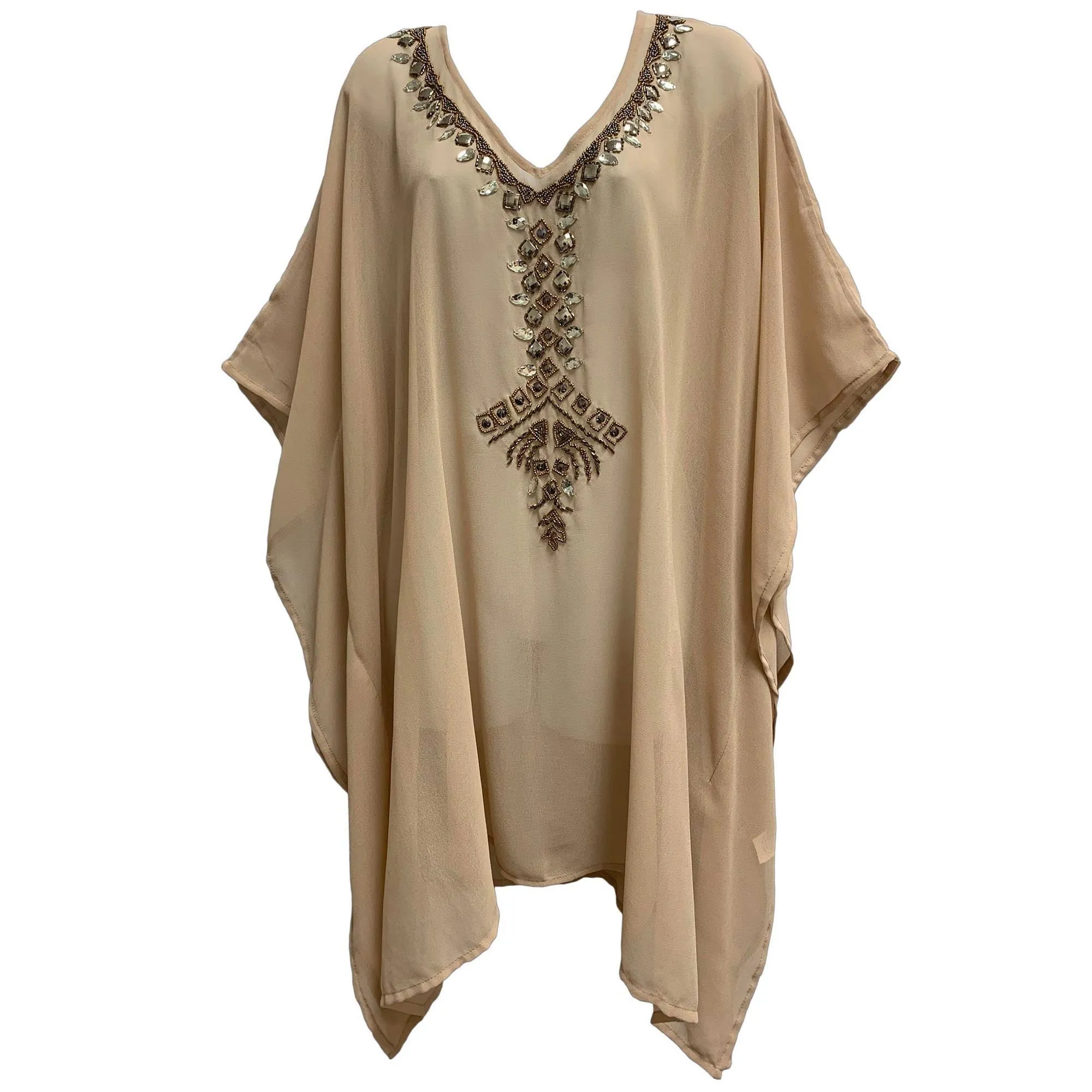 Bohemian V-Neck Shimmering Hand Beaded  boho  Blouse Caftan jumper tunic dress Plus Size Boho Dress