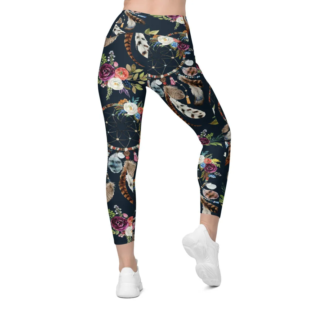 Boho Dreamcatcher and Flowers Leggings with Pockets