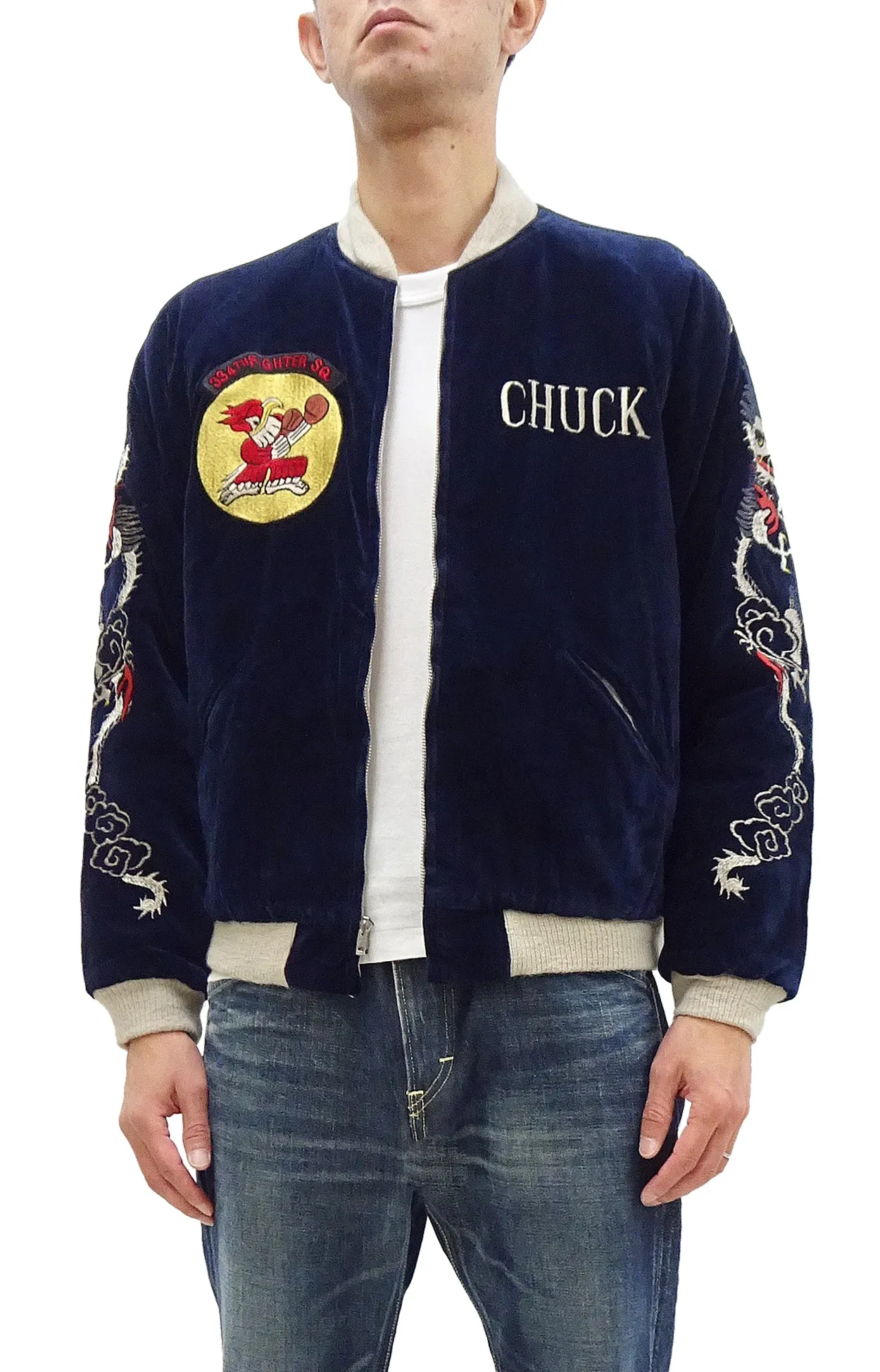 Buzz Rickson Jacket BR15536 KOSHO & CO. Tailor Toyo Men's Japanese Souvenir Jacket Velvet Bomber Jacket Navy-Blue