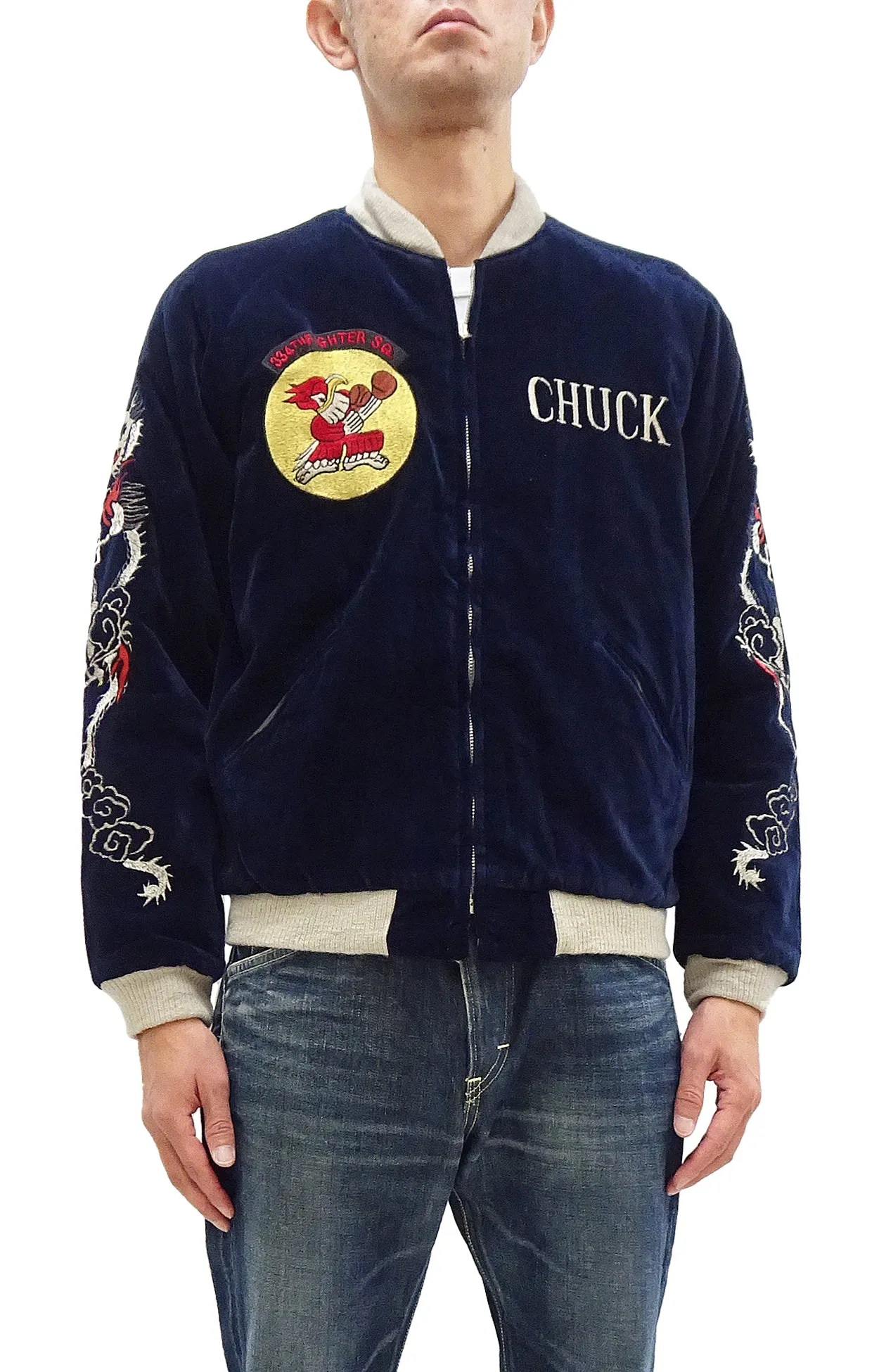 Buzz Rickson Jacket BR15536 KOSHO & CO. Tailor Toyo Men's Japanese Souvenir Jacket Velvet Bomber Jacket Navy-Blue