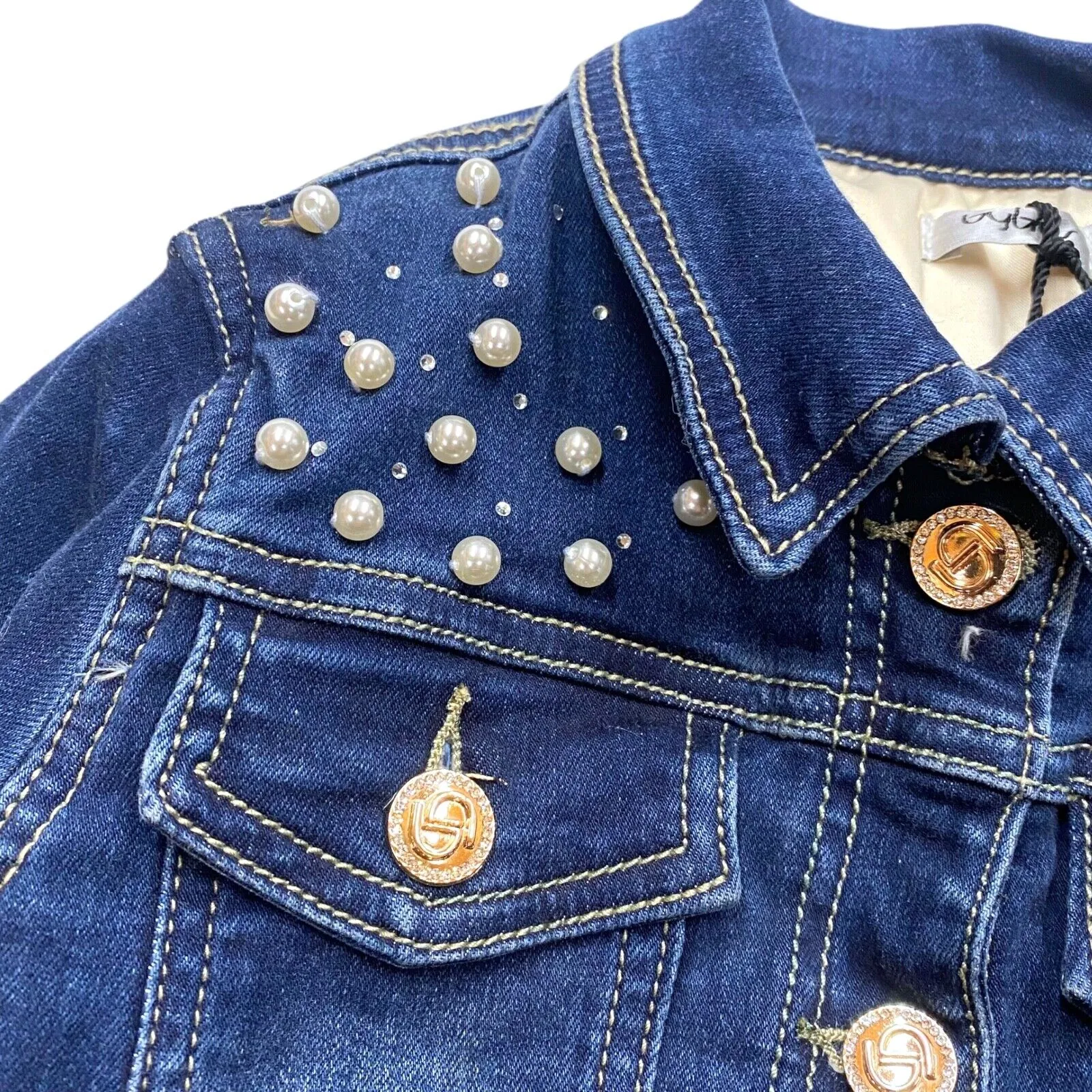 Byblos Boys & Girls Kids Quilted Denim Jacket | Vintage High End Designer Blue