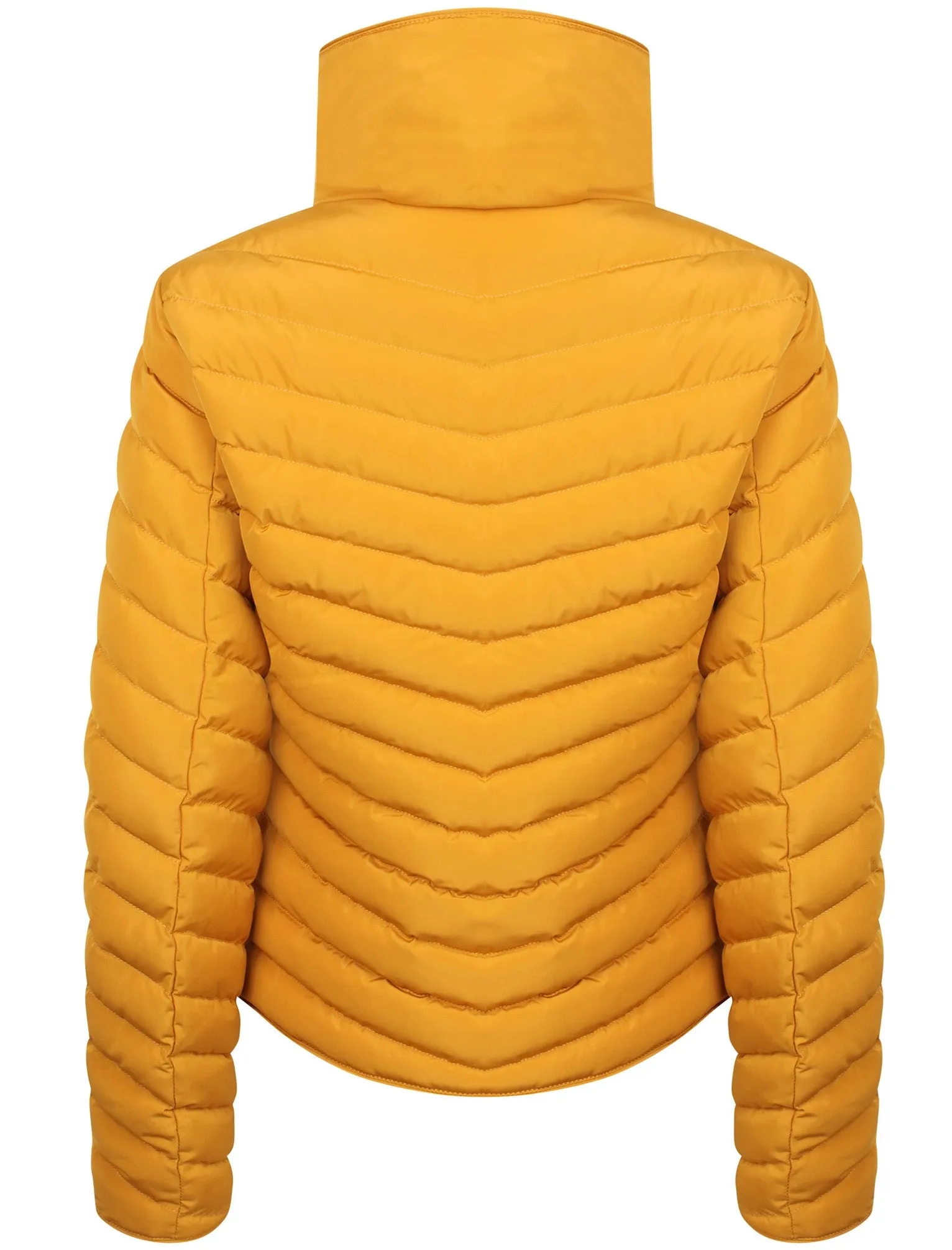 Cardamon Funnel Neck Chevron Quilted Jacket in Old Gold - Tokyo Laundry