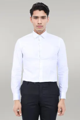 Cotton Satin Plain Slim Fit White Men Shirt - Wessi