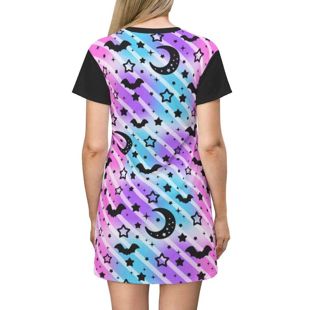 Creepy Cute Stripes All Over Print T-Shirt Mini Dress