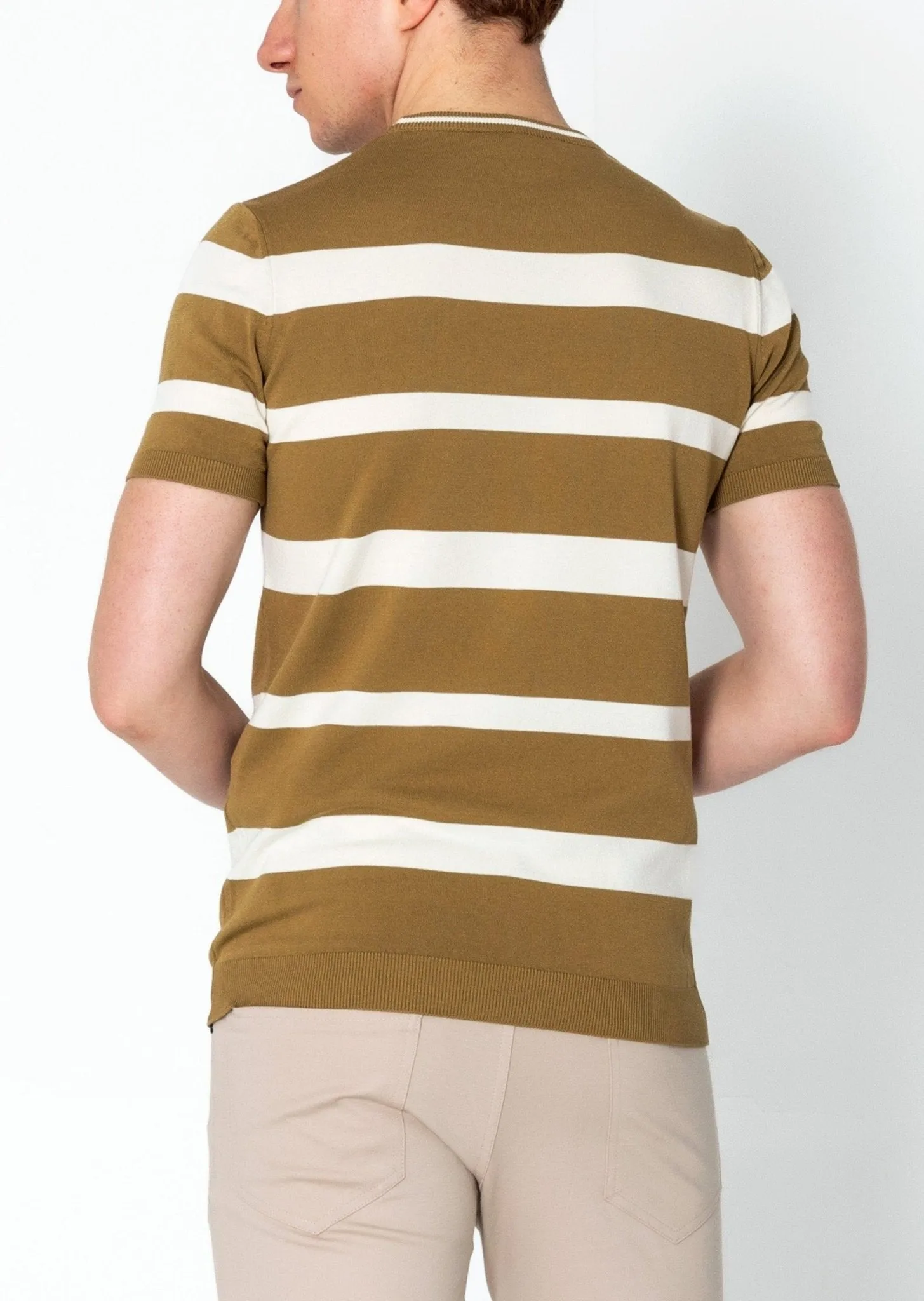 Crew-neck Knitted Striped Shirt - Mustard