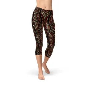 Cultural Fusion Women's Capri Leggings with Artistic Polka Dot Pattern (V2)