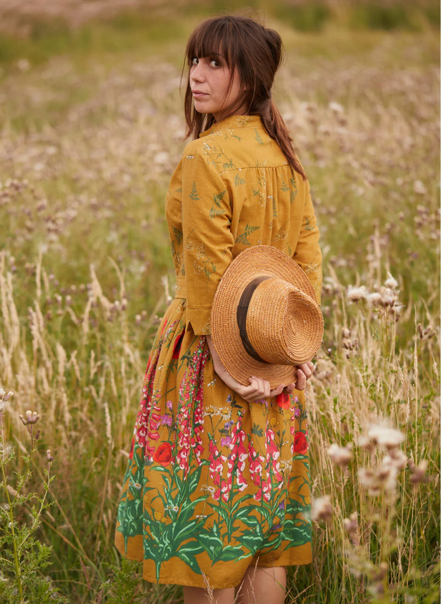 Cynthia Dress - Mustard Wildflowers