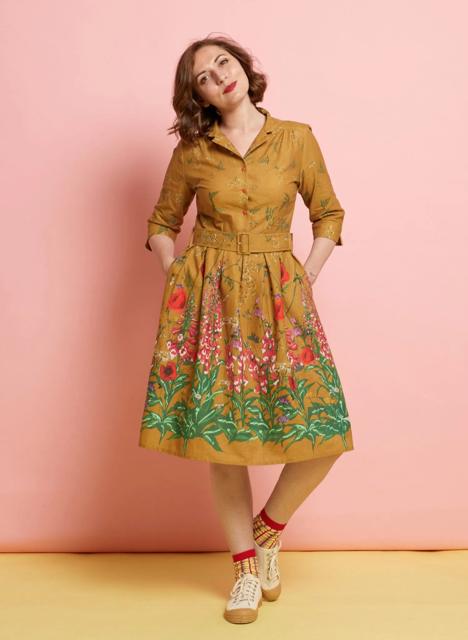 Cynthia Dress - Mustard Wildflowers