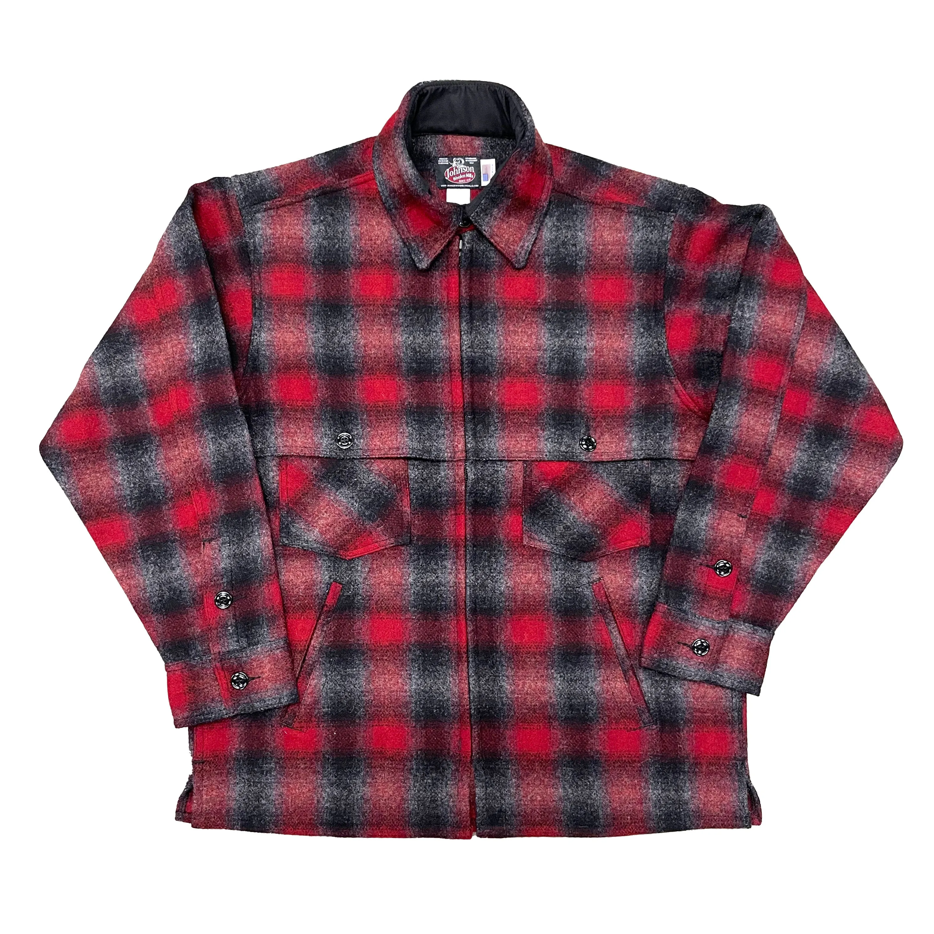 Double Cape Jac Shirt - Red Gray Muted Plaid