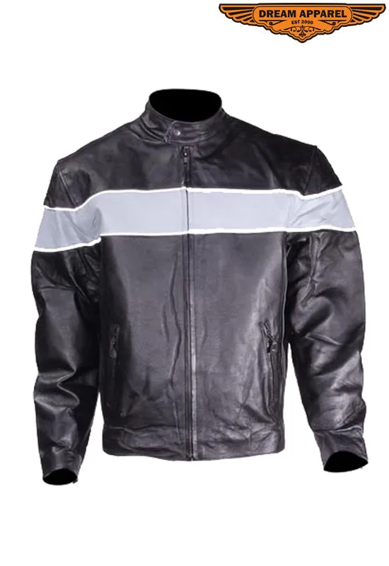 Dream Apparel Mens Motorcycle Jacket With Silver Racing Stripe