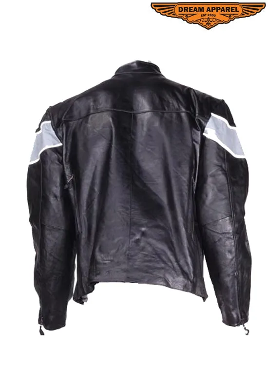 Dream Apparel Mens Motorcycle Jacket With Silver Racing Stripe