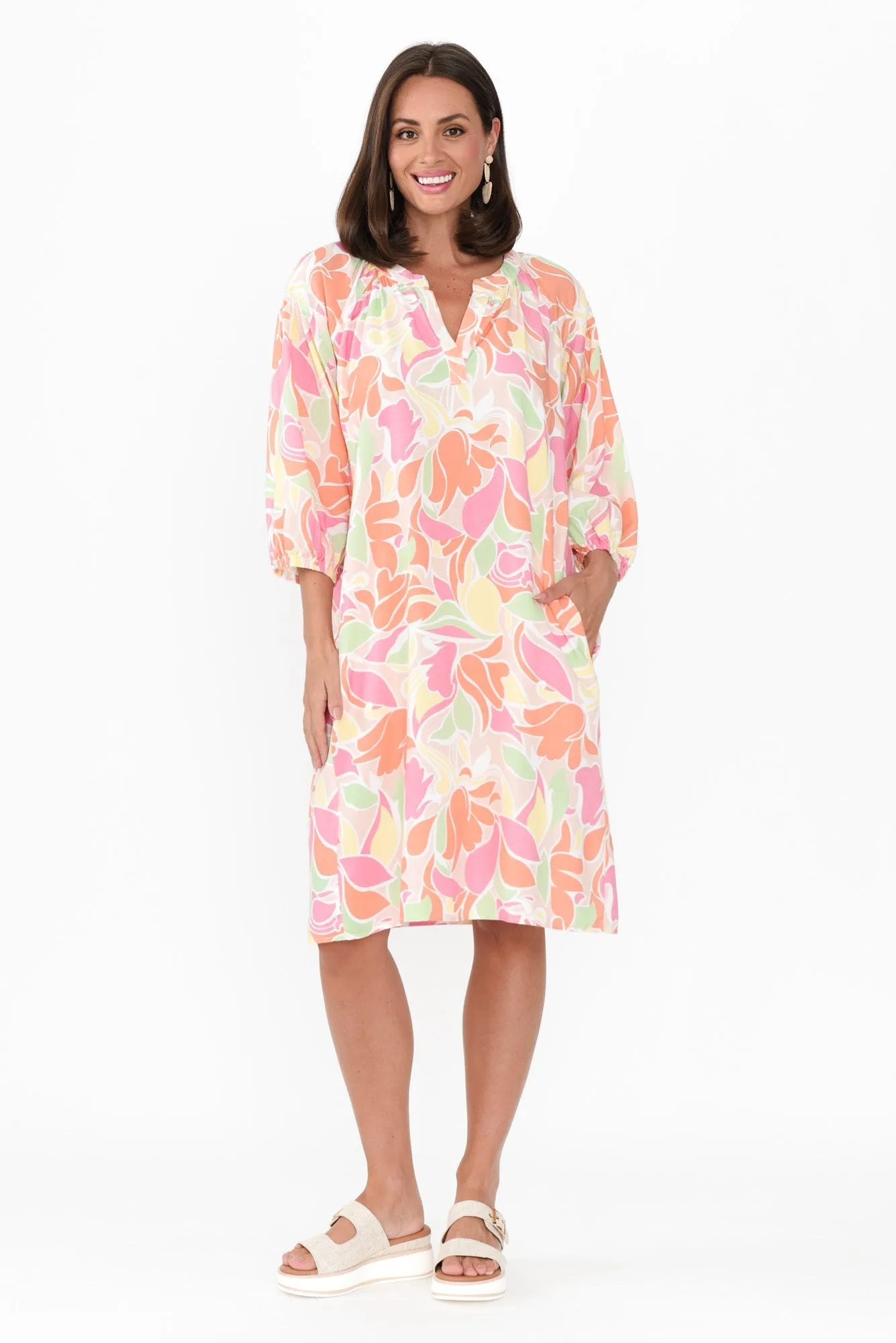 Elixir Orange Tropical Shirt Dress