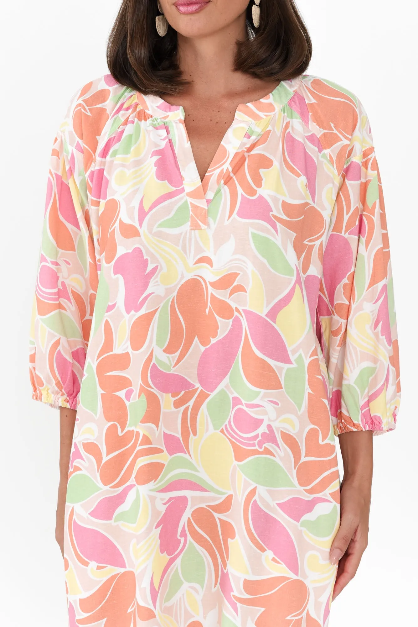 Elixir Orange Tropical Shirt Dress