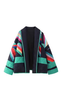 'Ella' Patchwork Collar Loose Open Front Cotton Jacket