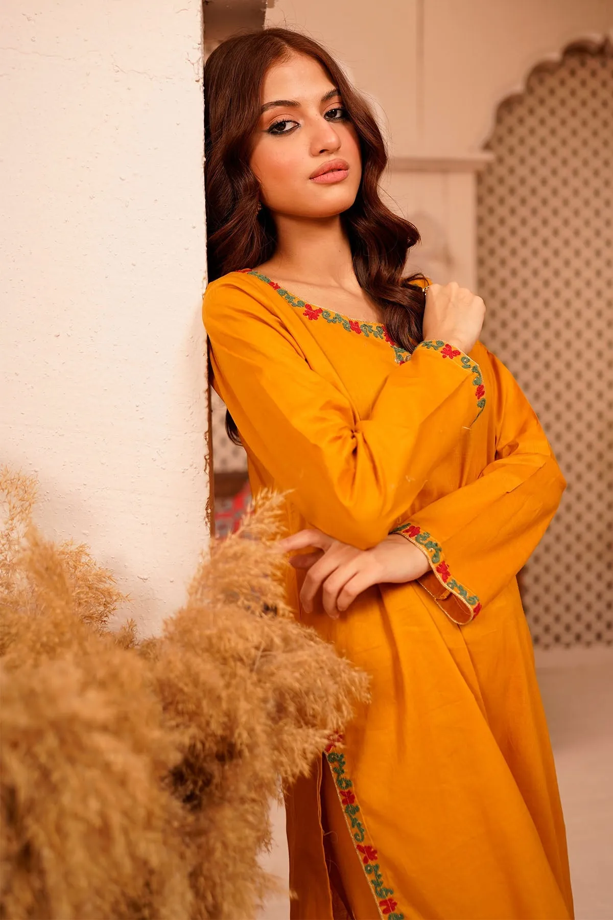 Fahza by Fareeha - Lime - Mustard Yellow - Cotton Lawn - 2 Piece