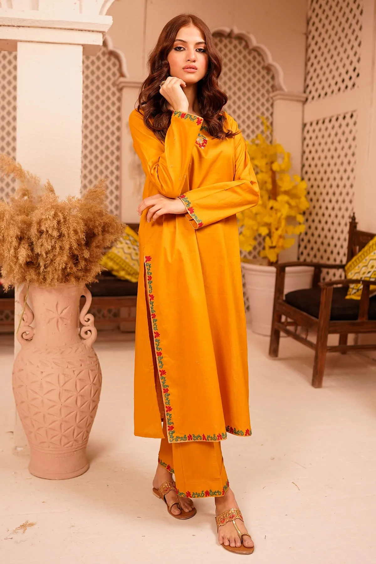 Fahza by Fareeha - Lime - Mustard Yellow - Cotton Lawn - 2 Piece