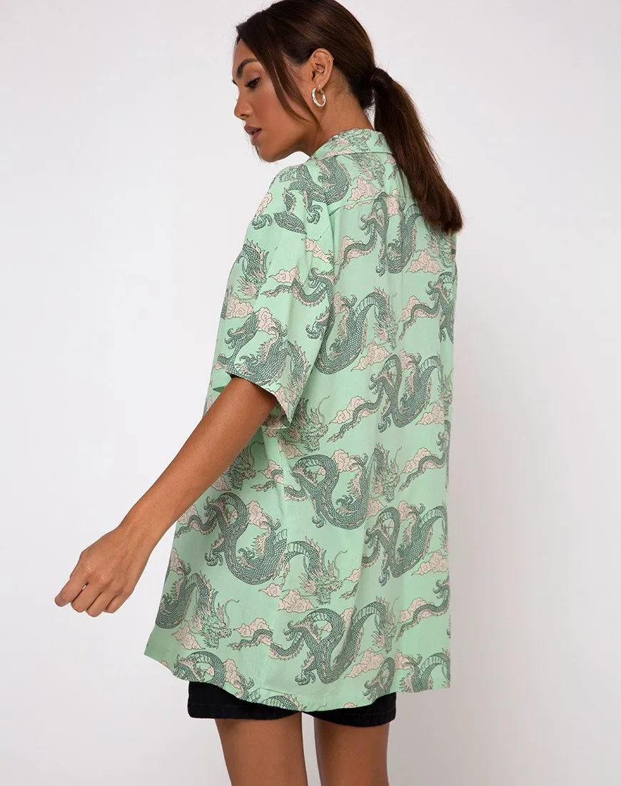 Fresia Dress in Chinese Dragon Neo Mint