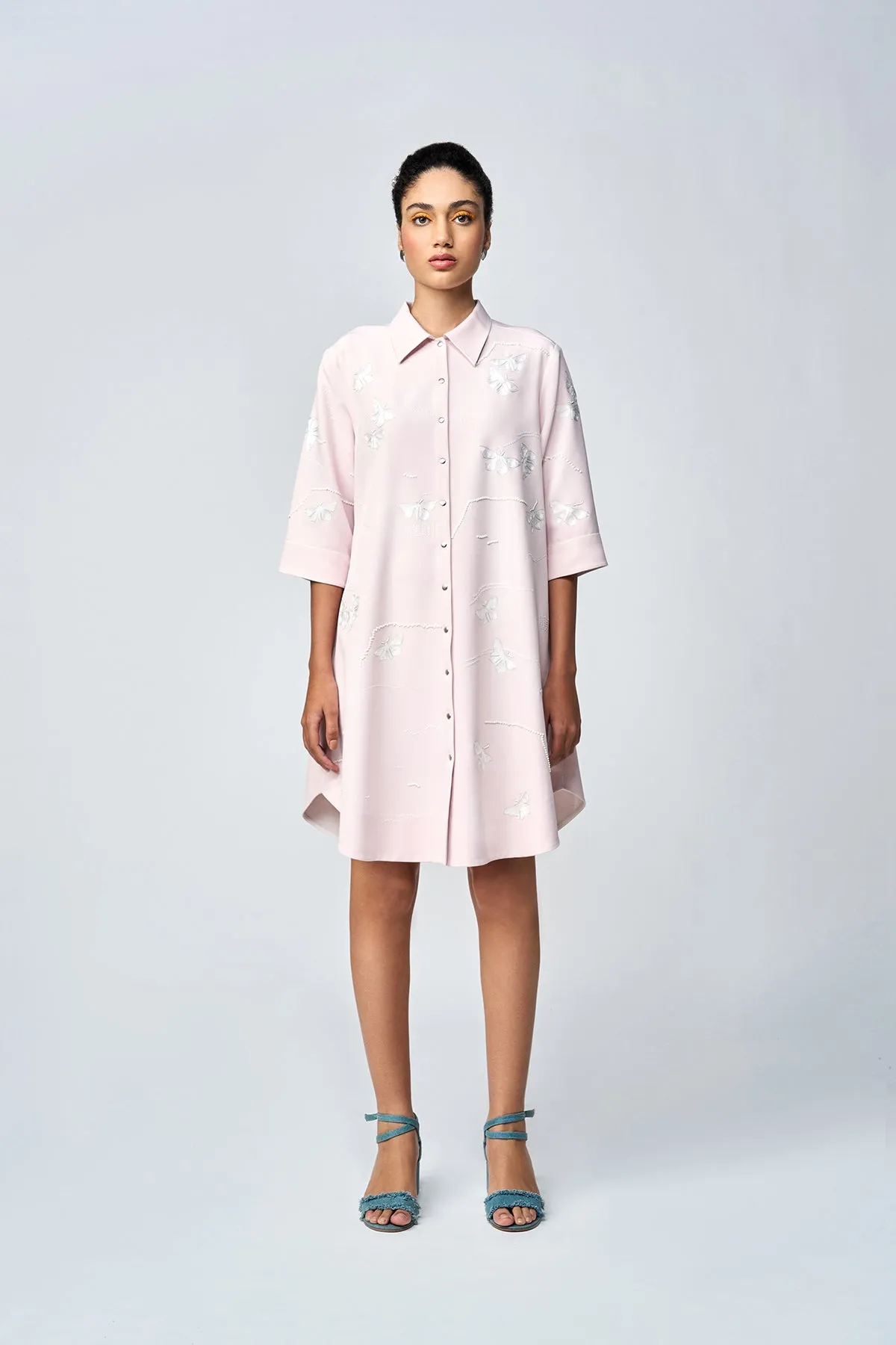 FUZZY BUTTERFLY A LINE SHIRT DRESS