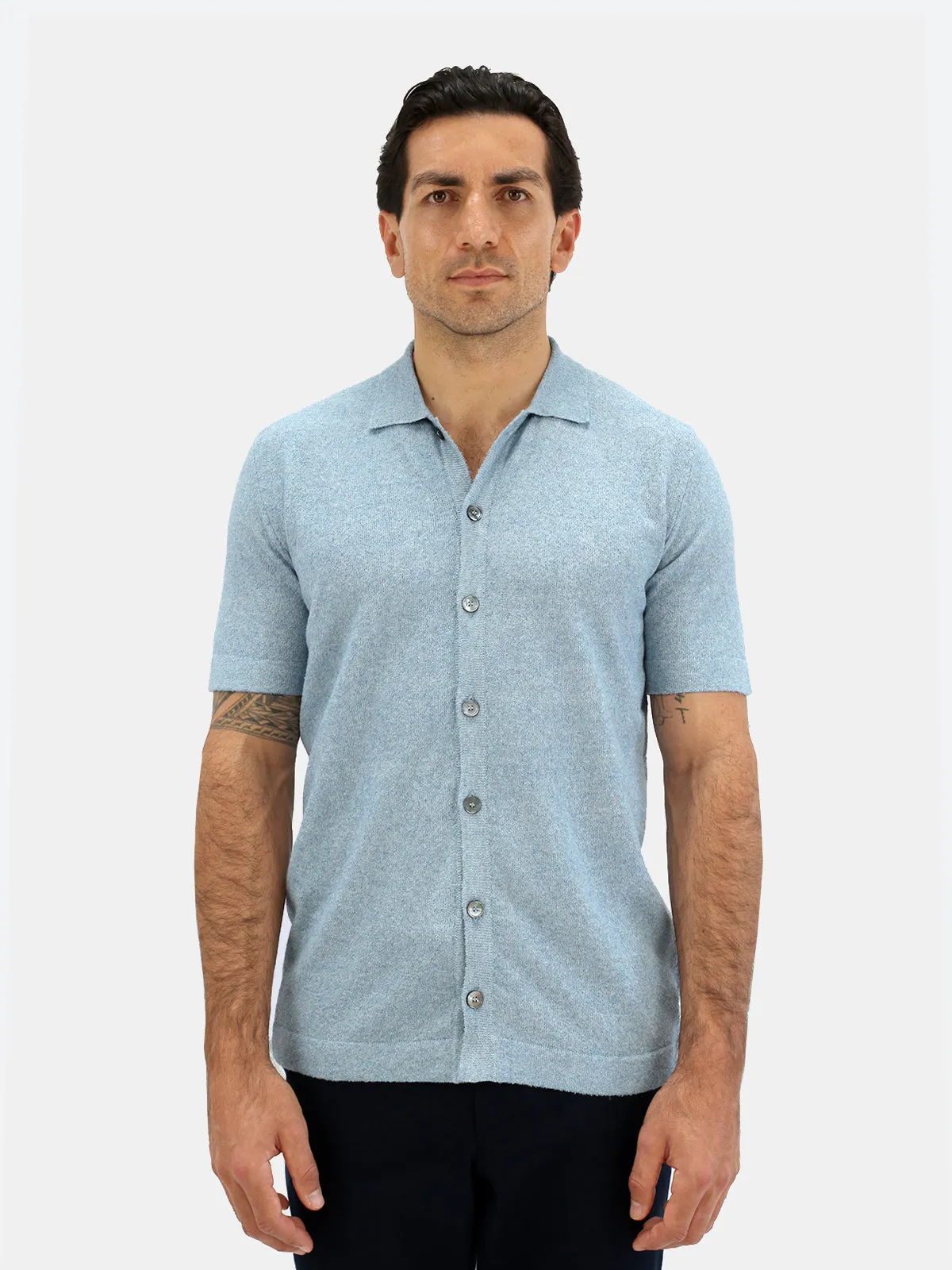 Garda Short Sleeve Polo Micro Bouclé Light Blue Melange