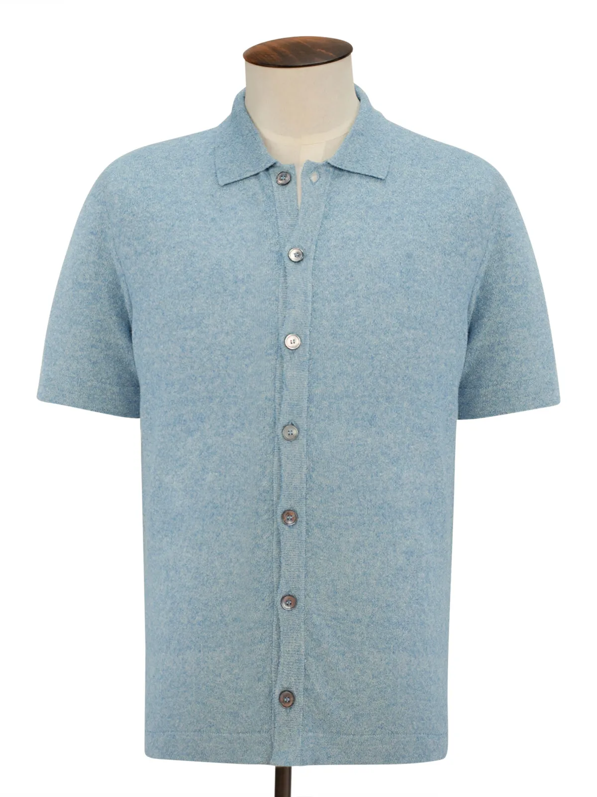 Garda Short Sleeve Polo Micro Bouclé Light Blue Melange