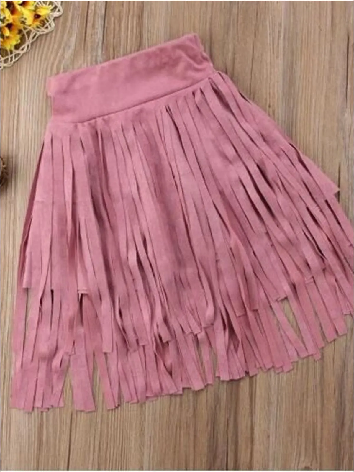 Girls Bohemian Suede Tiered Fringe Skirt