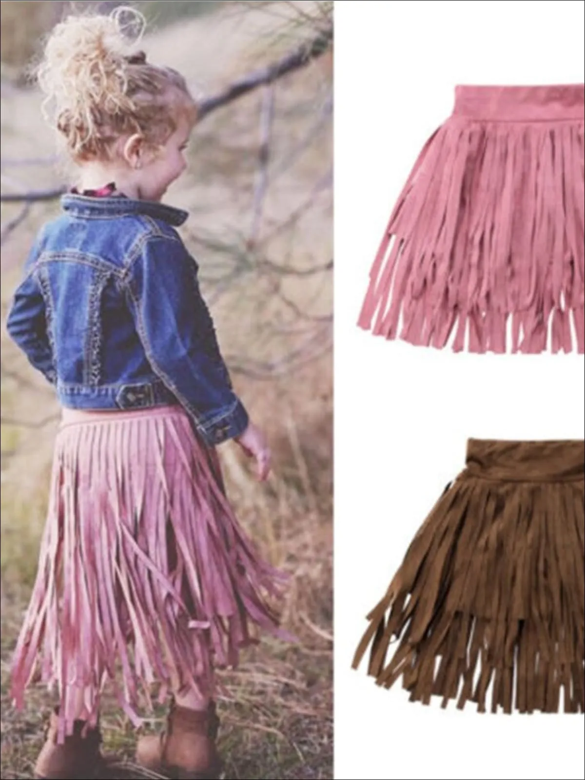 Girls Bohemian Suede Tiered Fringe Skirt