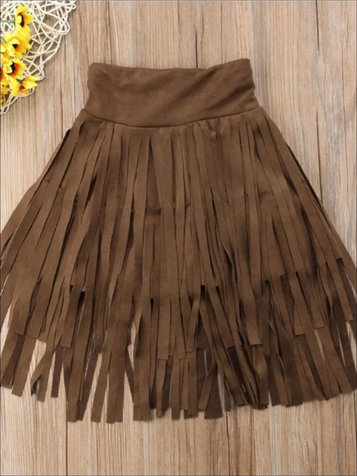 Girls Bohemian Suede Tiered Fringe Skirt