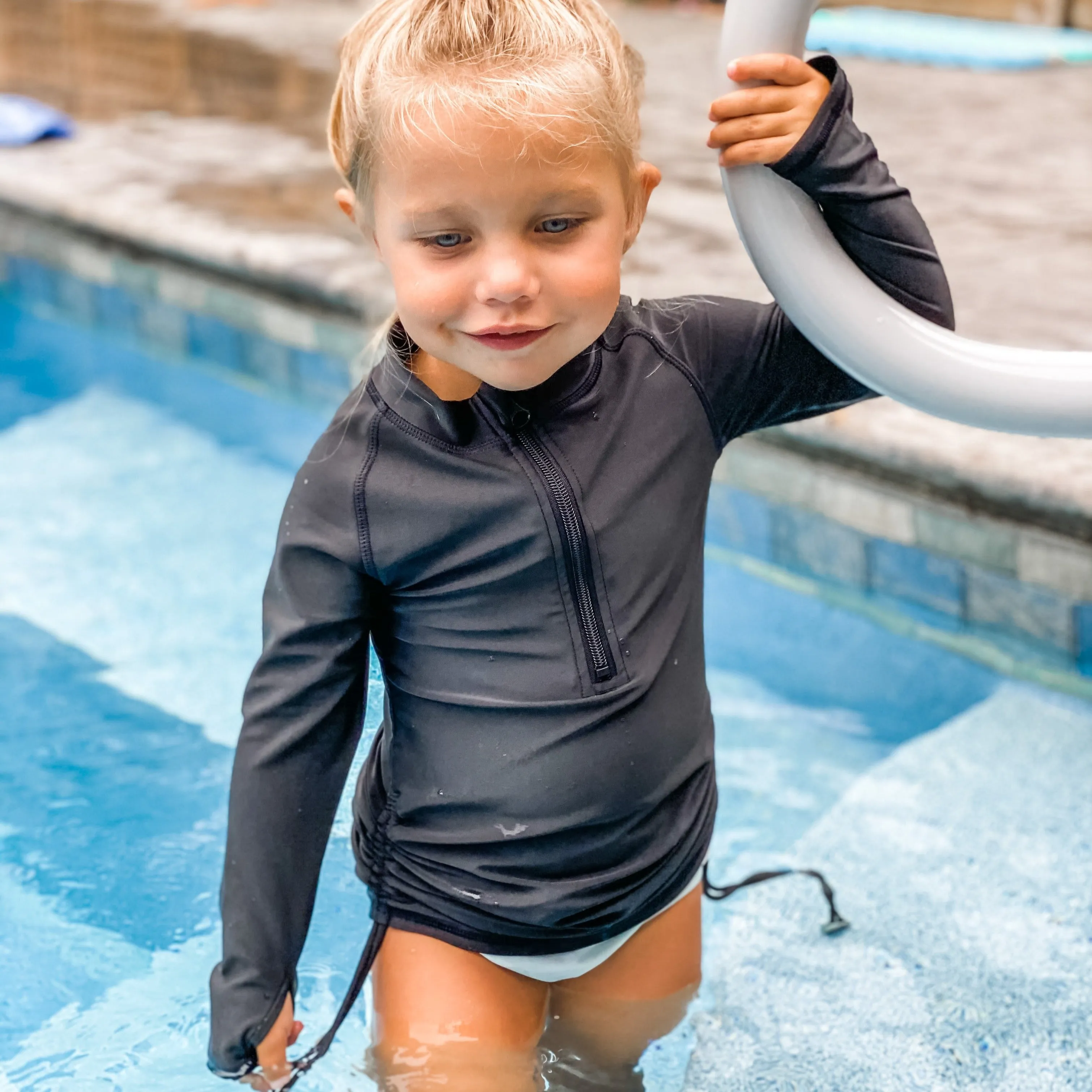 Girls Long Sleeve Swim Dress Cover Up | "Black"