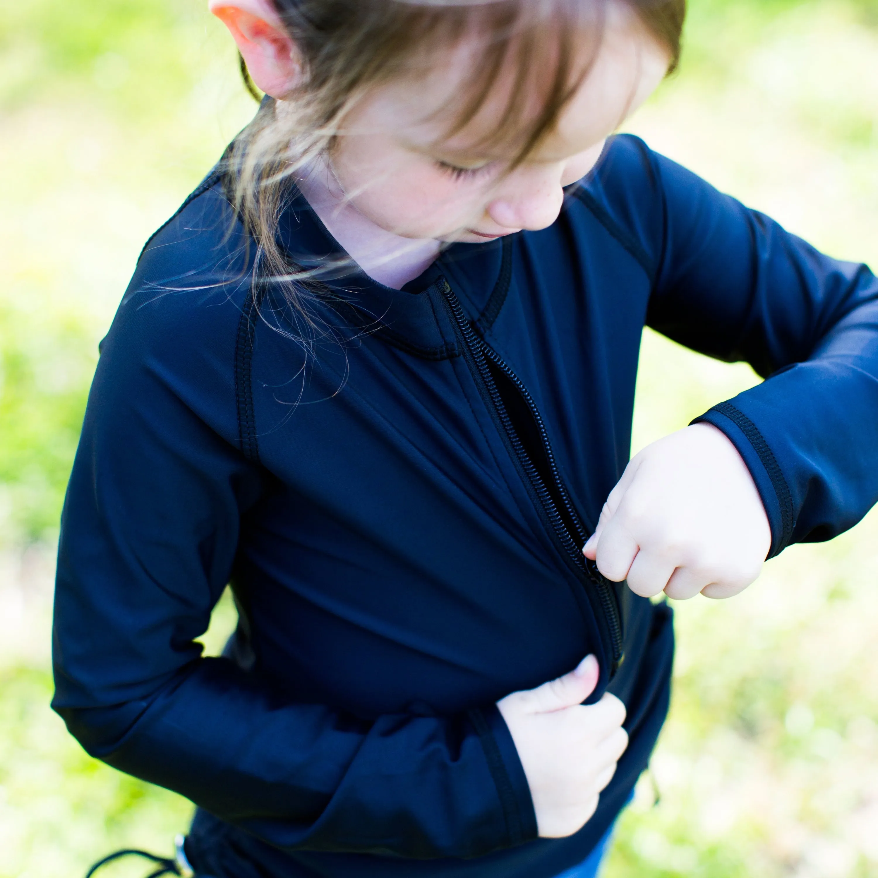 Girls Long Sleeve Swim Dress Cover Up | "Black"