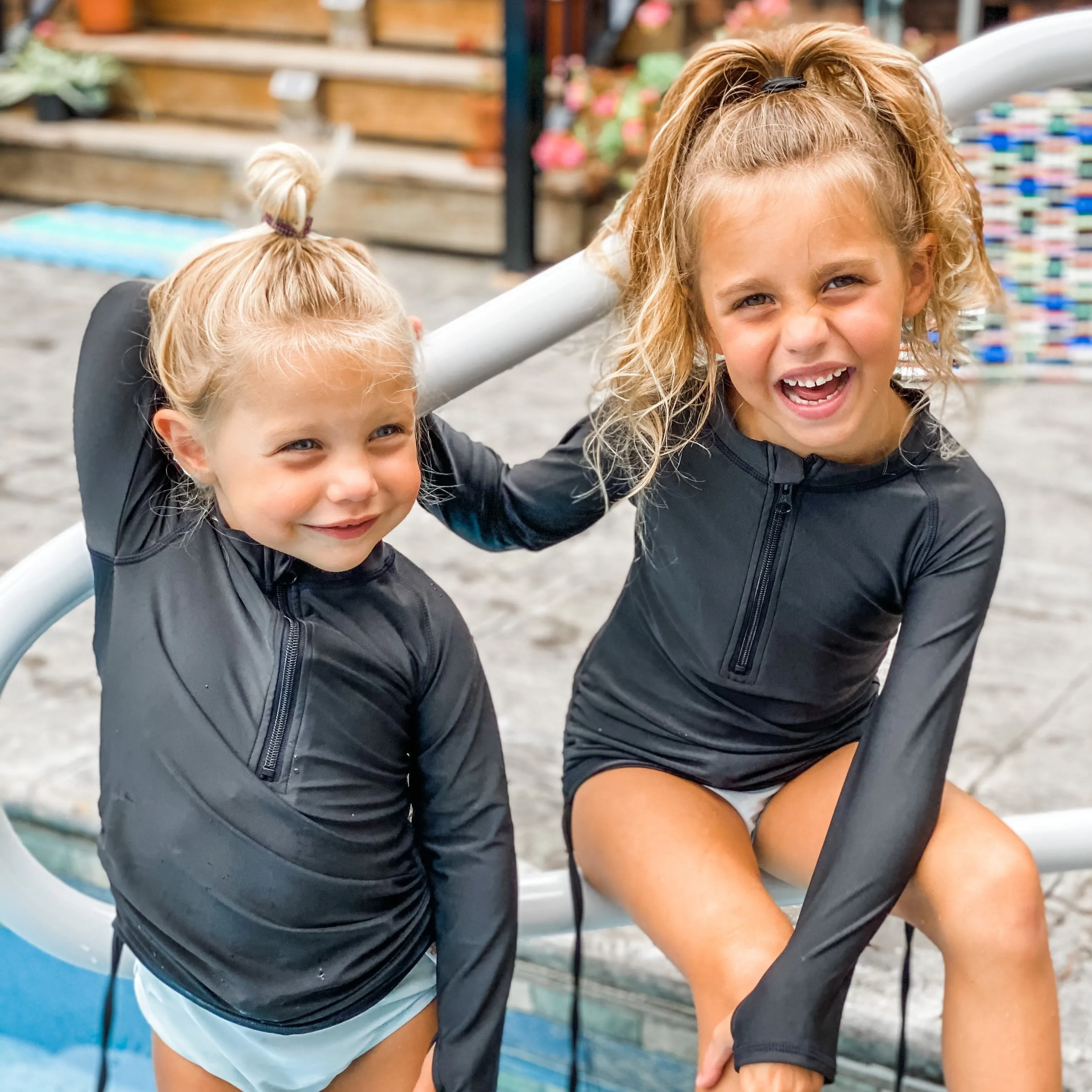 Girls Long Sleeve Swim Dress Cover Up | "Black"