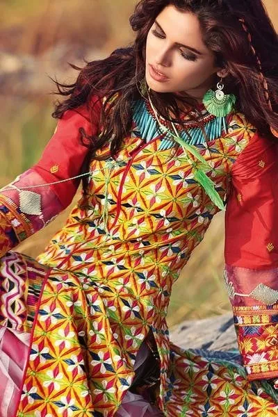 Gul Ahmed Gypsy Folk Lawn Collection - Mustard 2 Pc Embroidered Blended Chiffon GT-01