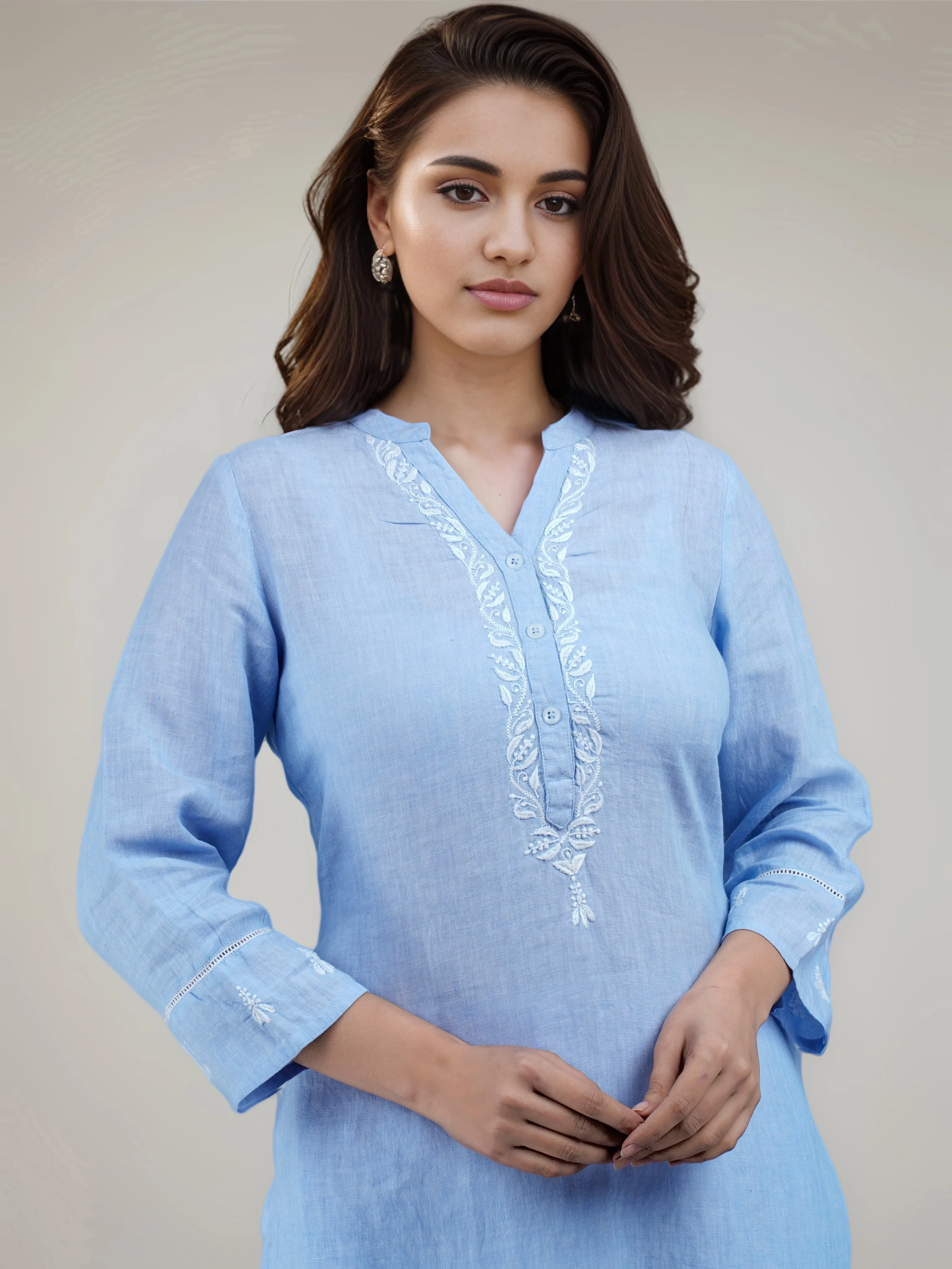 HAMSI Linen-Cotton Hand Embroidered Tunic Kurti: Made to Order/Customizable