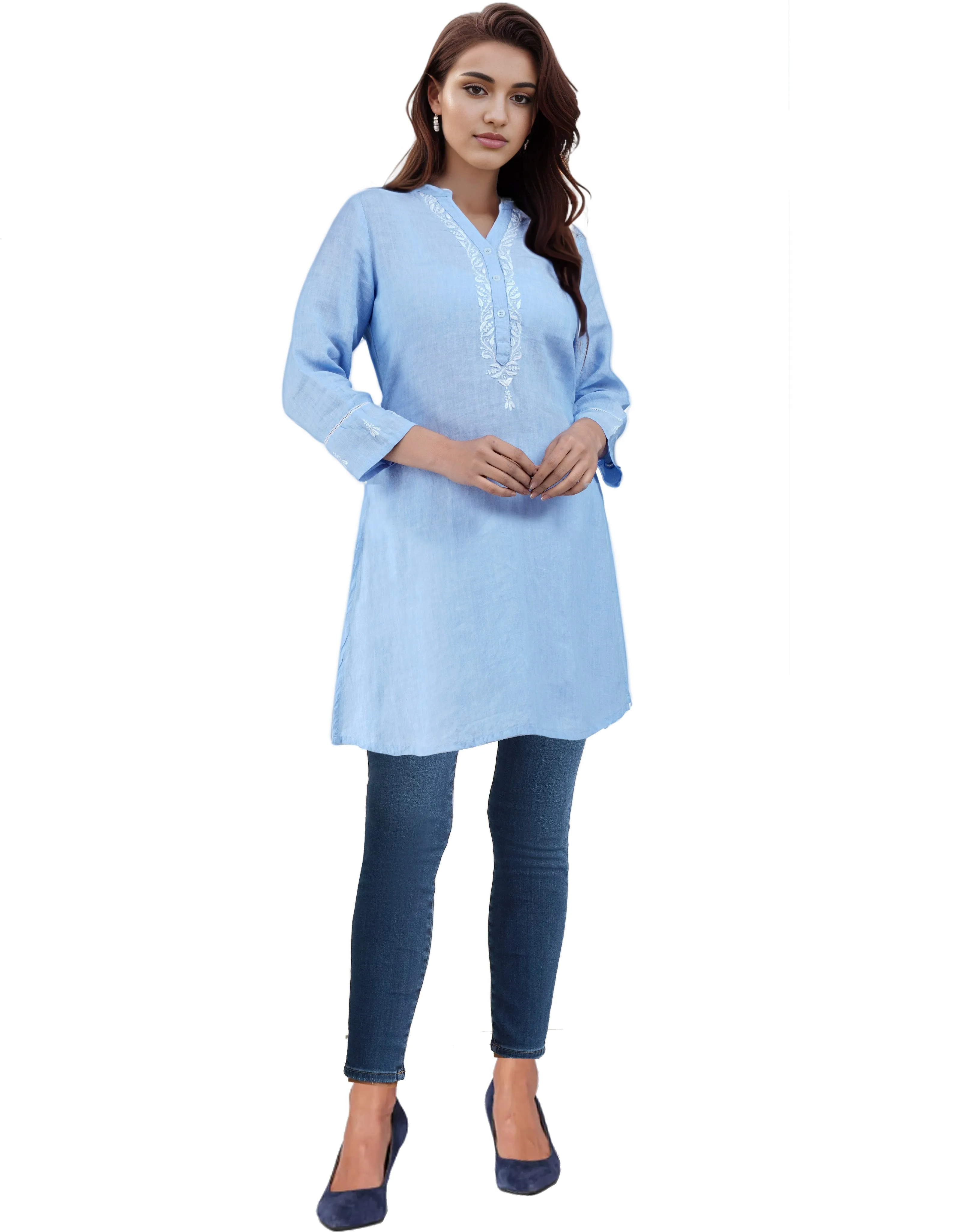 HAMSI Linen-Cotton Hand Embroidered Tunic Kurti: Made to Order/Customizable