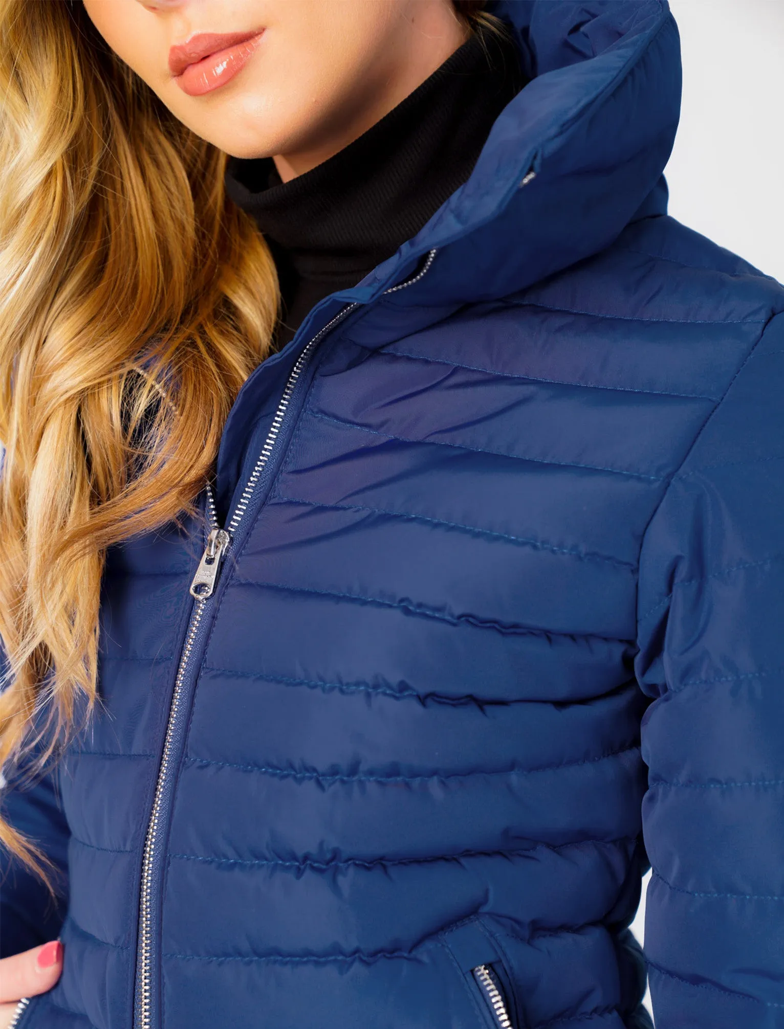 Honey Funnel Neck Quilted Jacket in Mazarine Blue - Tokyo Laundry