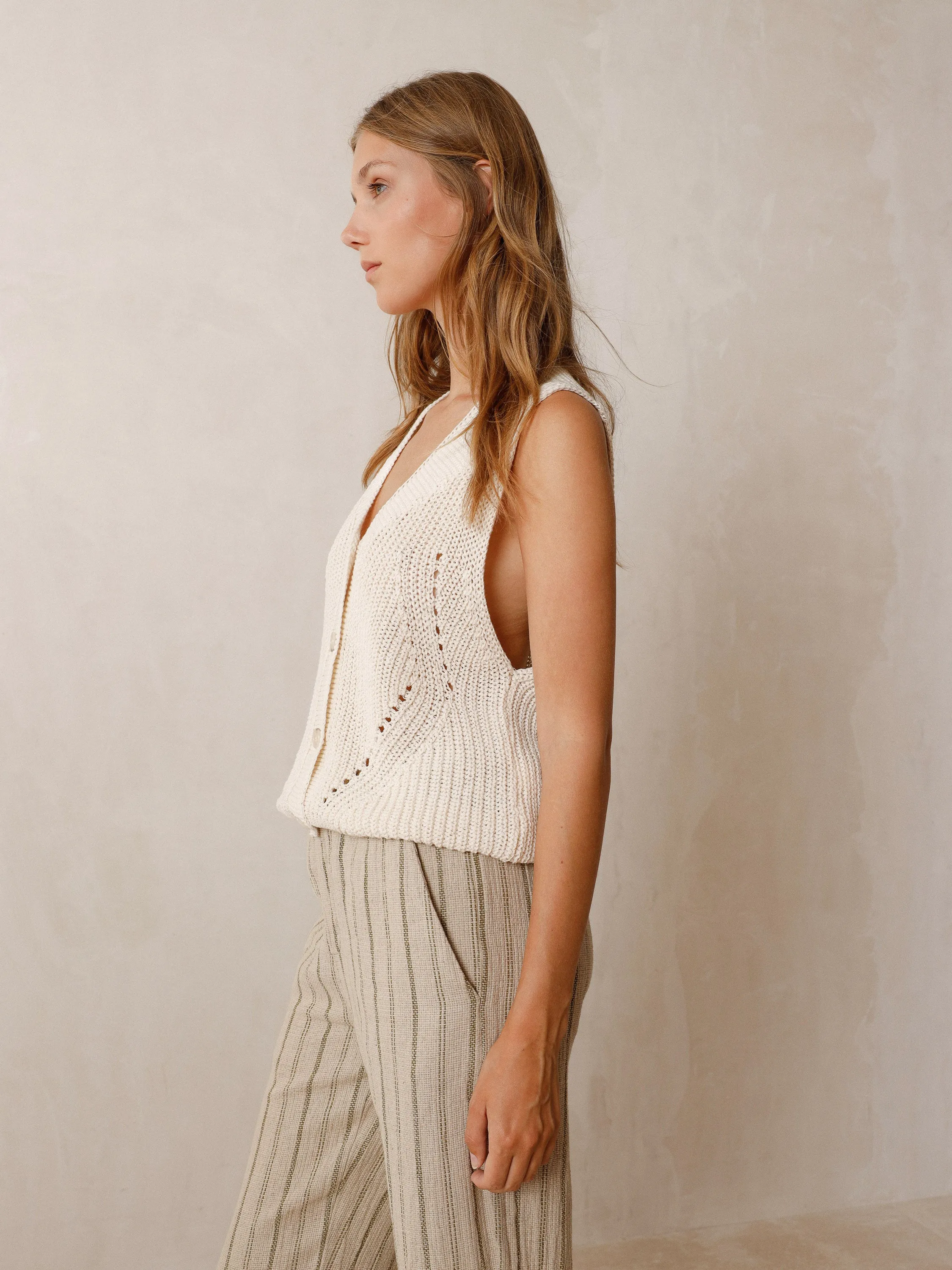 Indi & Cold Ribbed Knit Button Up Vest