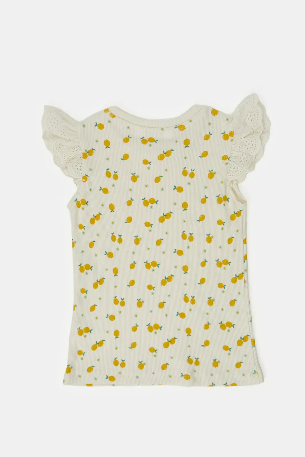 Infant Girls Ivory Lemon All Over Print Rib T-Shirt