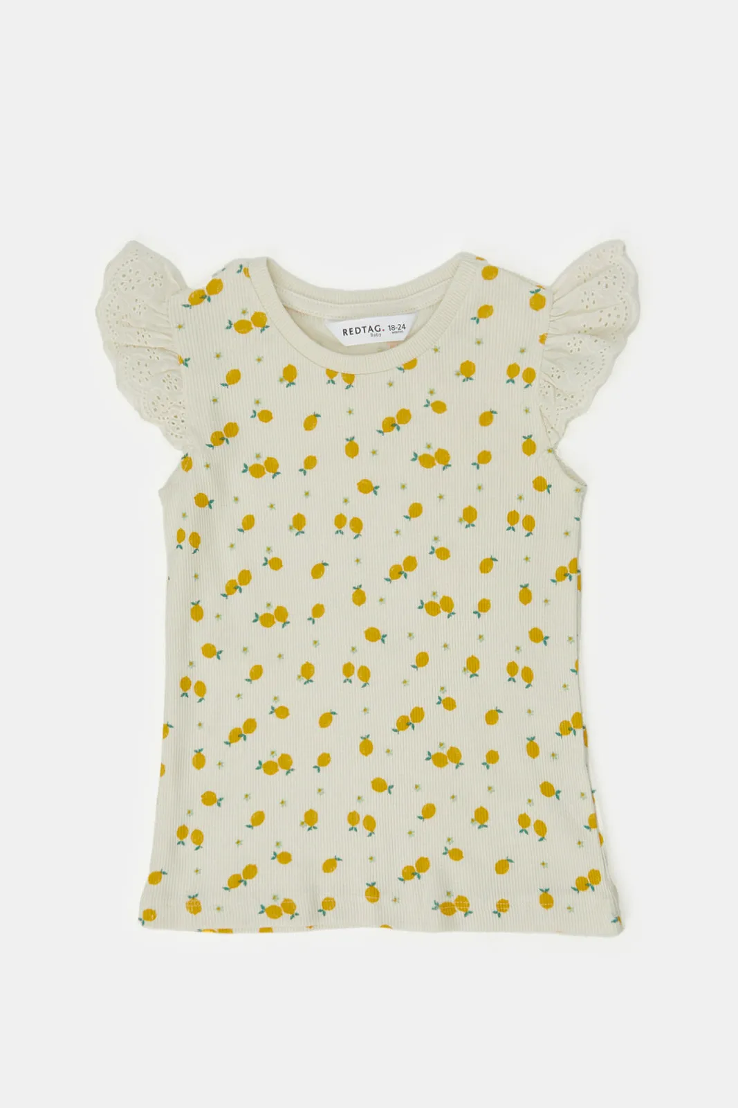 Infant Girls Ivory Lemon All Over Print Rib T-Shirt