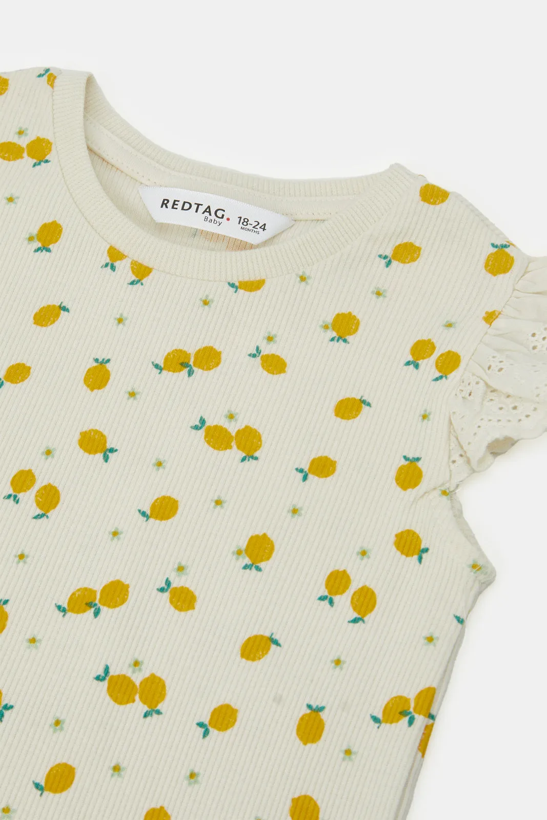 Infant Girls Ivory Lemon All Over Print Rib T-Shirt