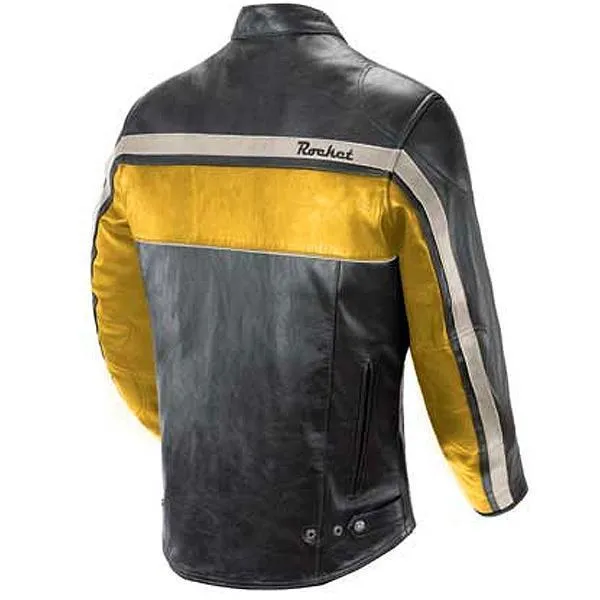 Joe Rocket 'Old School' Mens Yellow/Black/Ivory Leather Motorcycle Jacket