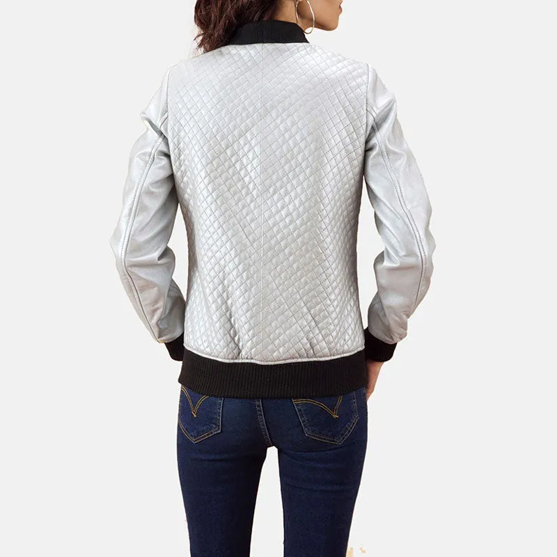 Lana Silver Leather Bomber Jacket