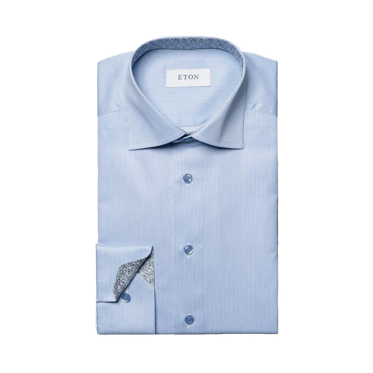 Light Blue Striped Contrast Trim Slim Fit Shirt