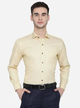 Light Mustard Printed Slim Fit Formal Shirt | Greenfibre